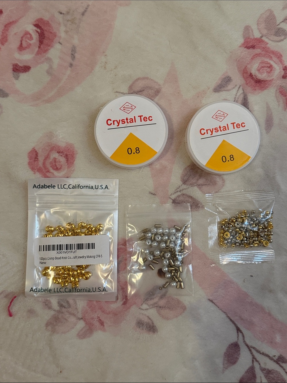 Hobby Lobby Crystal Tec 0.8 Clear Beading Wire with Gold & Silver Crimp Beads
